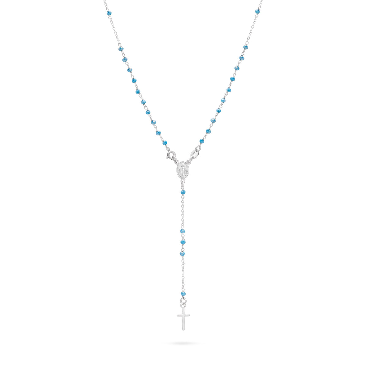 Sterling Silver Rosary with Light Blue Beads