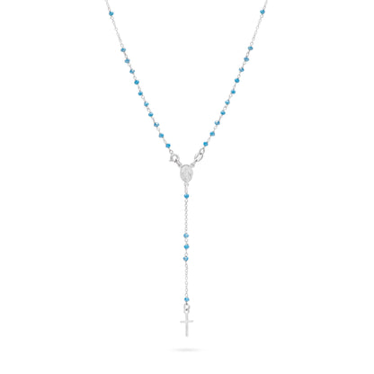 Sterling Silver Rosary with Light Blue Beads