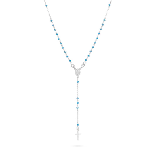 Sterling Silver Rosary with Light Blue Beads