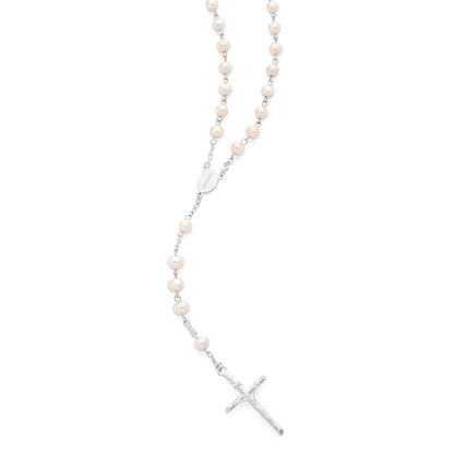 Sterling Silver Rosary with White Freshwater Pearls and Four Basilicas Medals