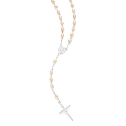 Sterling Silver Rosary with Light Pink Freshwater Pearls and Mater Ecclesiae
