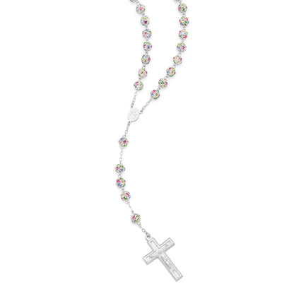 Sterling Silver Rosary with Multicolor Rhinestone Beads