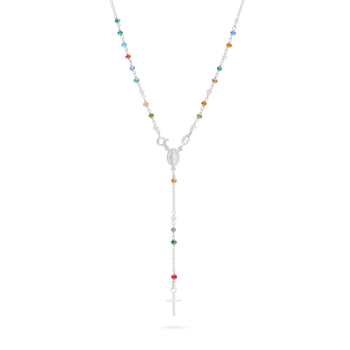 Sterling Silver Rosary with Multicolored Beads