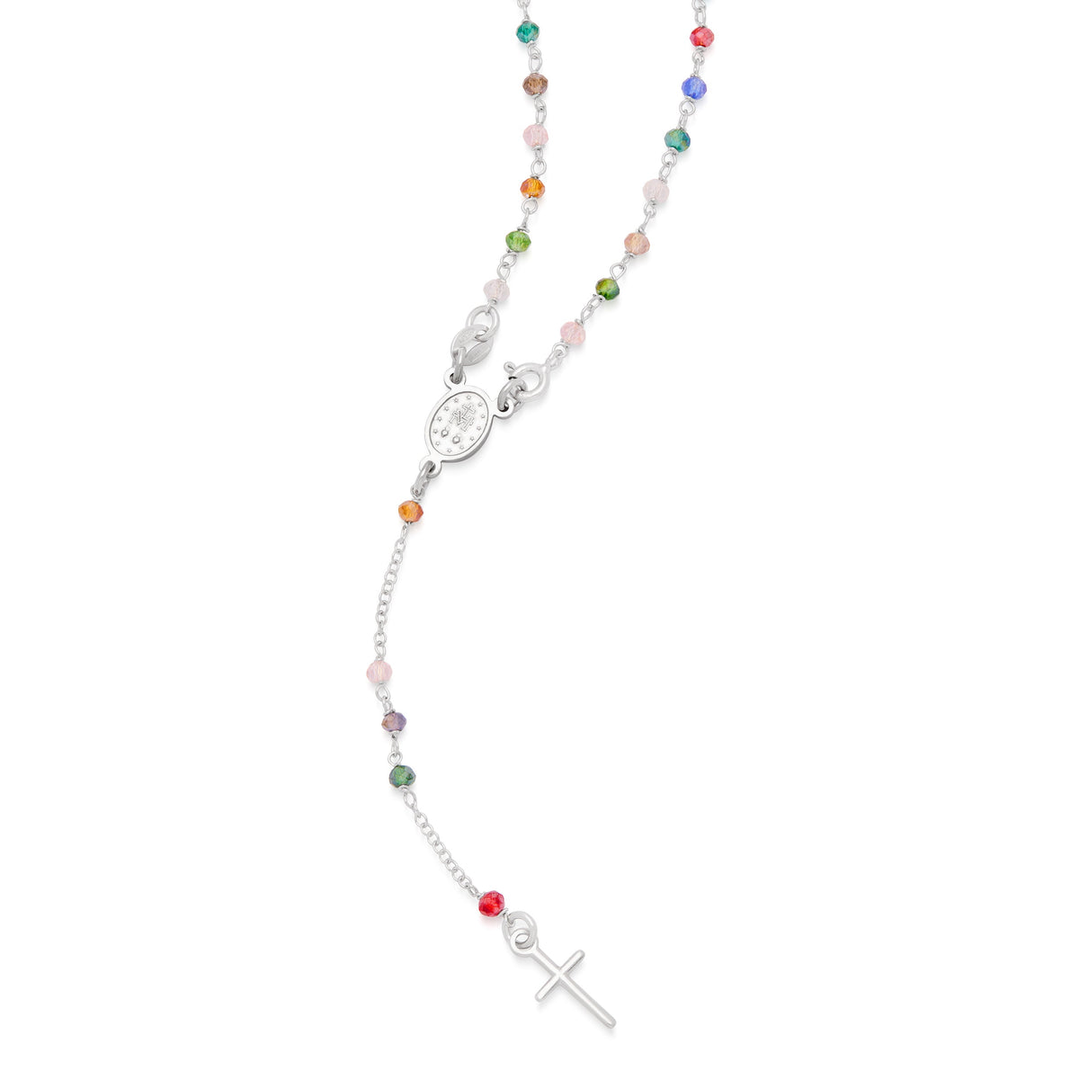 Sterling Silver Rosary with Multicolored Beads