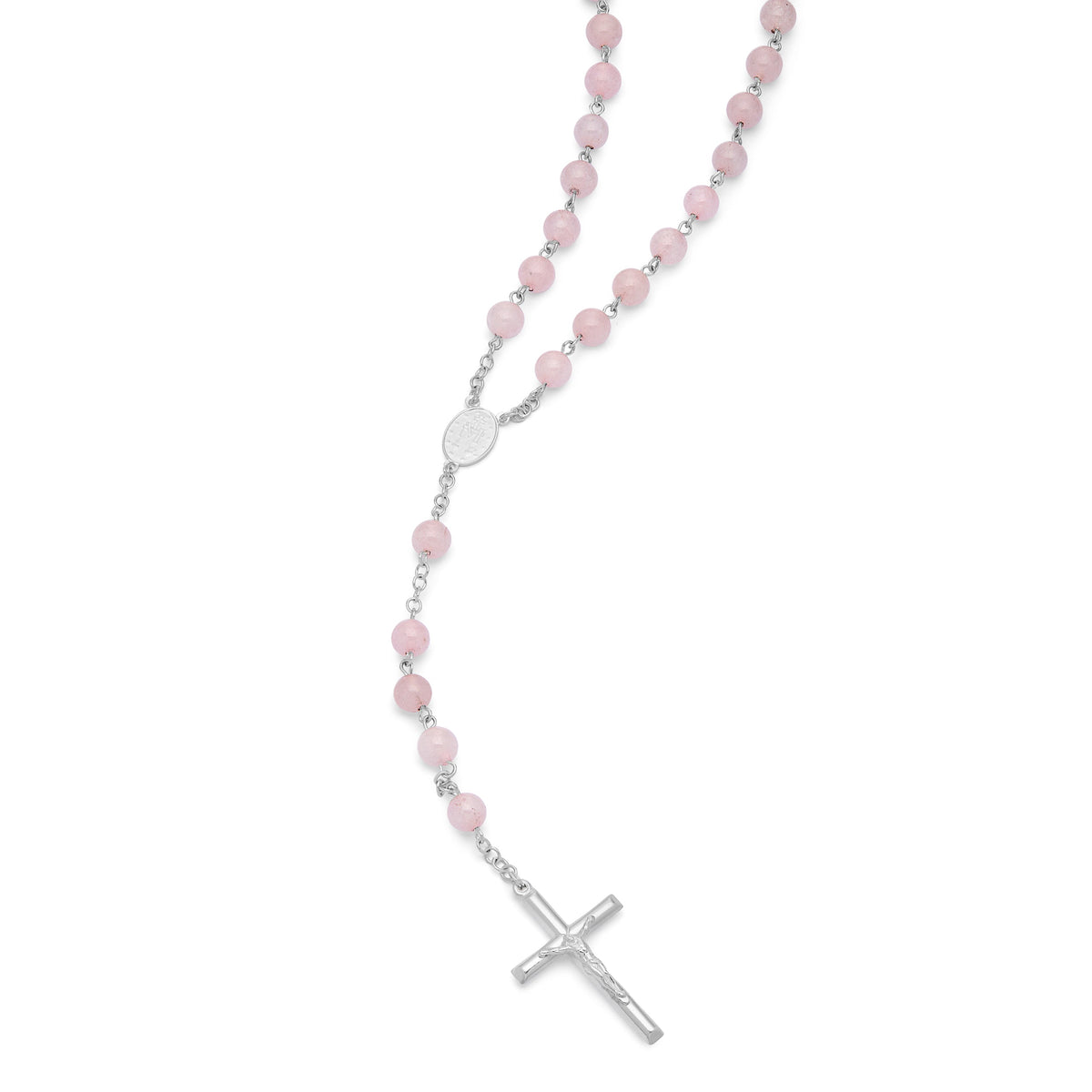 Sterling Silver Rosary with Rose Quartz Beads