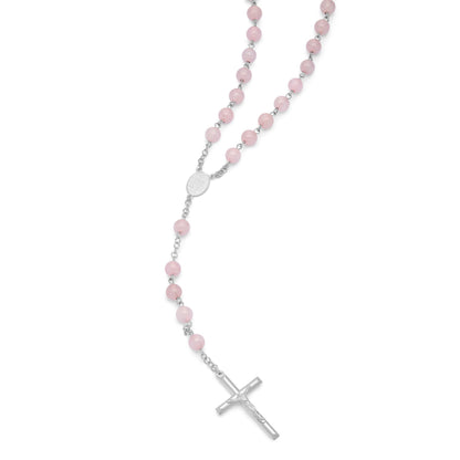Sterling Silver Rosary with Rose Quartz Beads