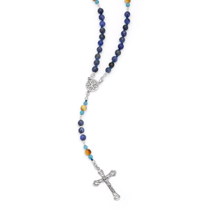 Sterling Silver Rosary with Sodalite, Tiger's Eye and Angelite Beads