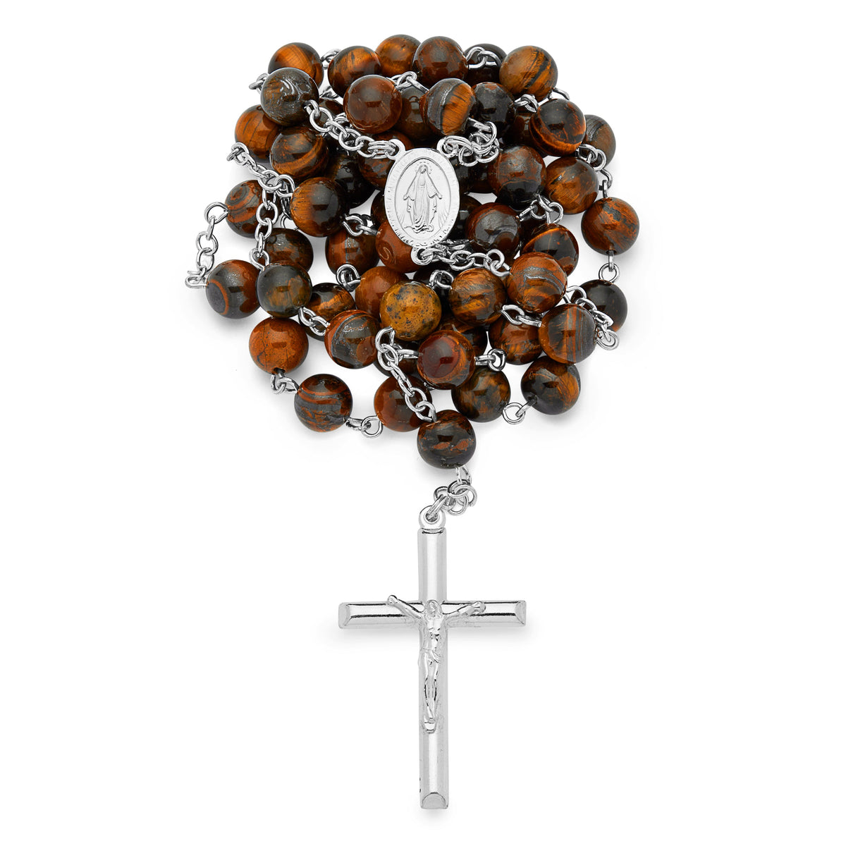 Sterling Silver Rosary with Tiger's Eye Beads