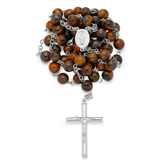 Sterling Silver Rosary with Tiger's Eye Beads