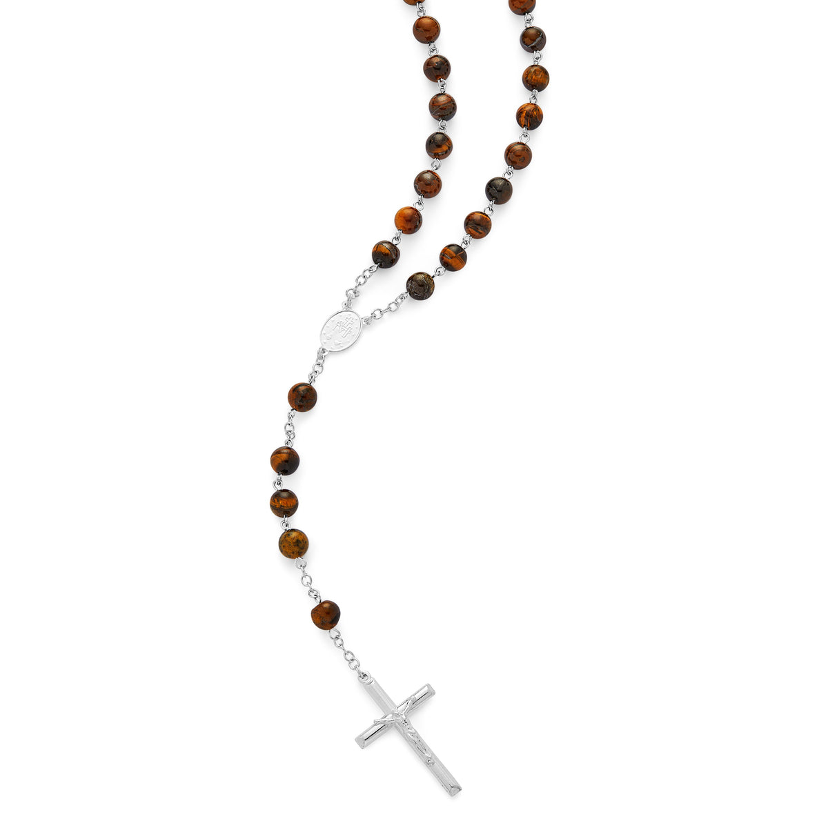 Sterling Silver Rosary with Tiger's Eye Beads
