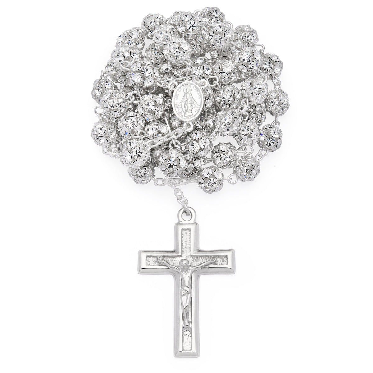 Sterling Silver Rosary with White Rhinestone Beads