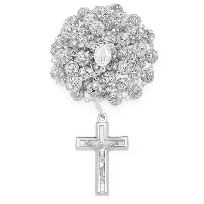 Sterling Silver Rosary with White Rhinestone Beads