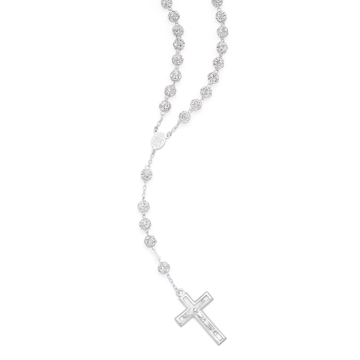 Sterling Silver Rosary with White Rhinestone Beads