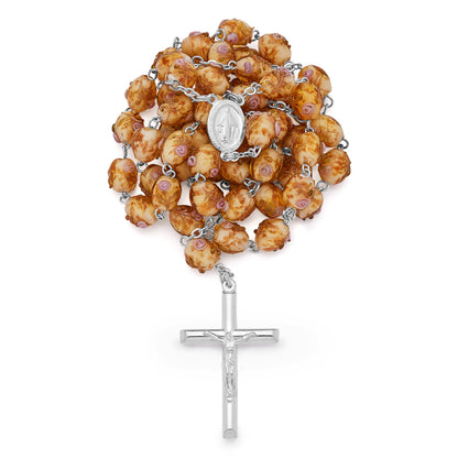 Sterling Silver Rosary with Yellow Crystal Beads and Rosettes with the Miraculous Medal