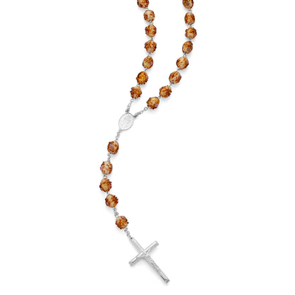 Sterling Silver Rosary with Yellow Crystal Beads and Rosettes with the Miraculous Medal