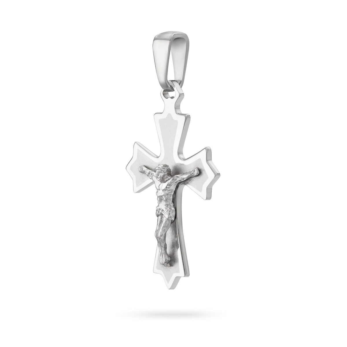 Sterling Silver Satin Finish Budded Crucifix Pendant