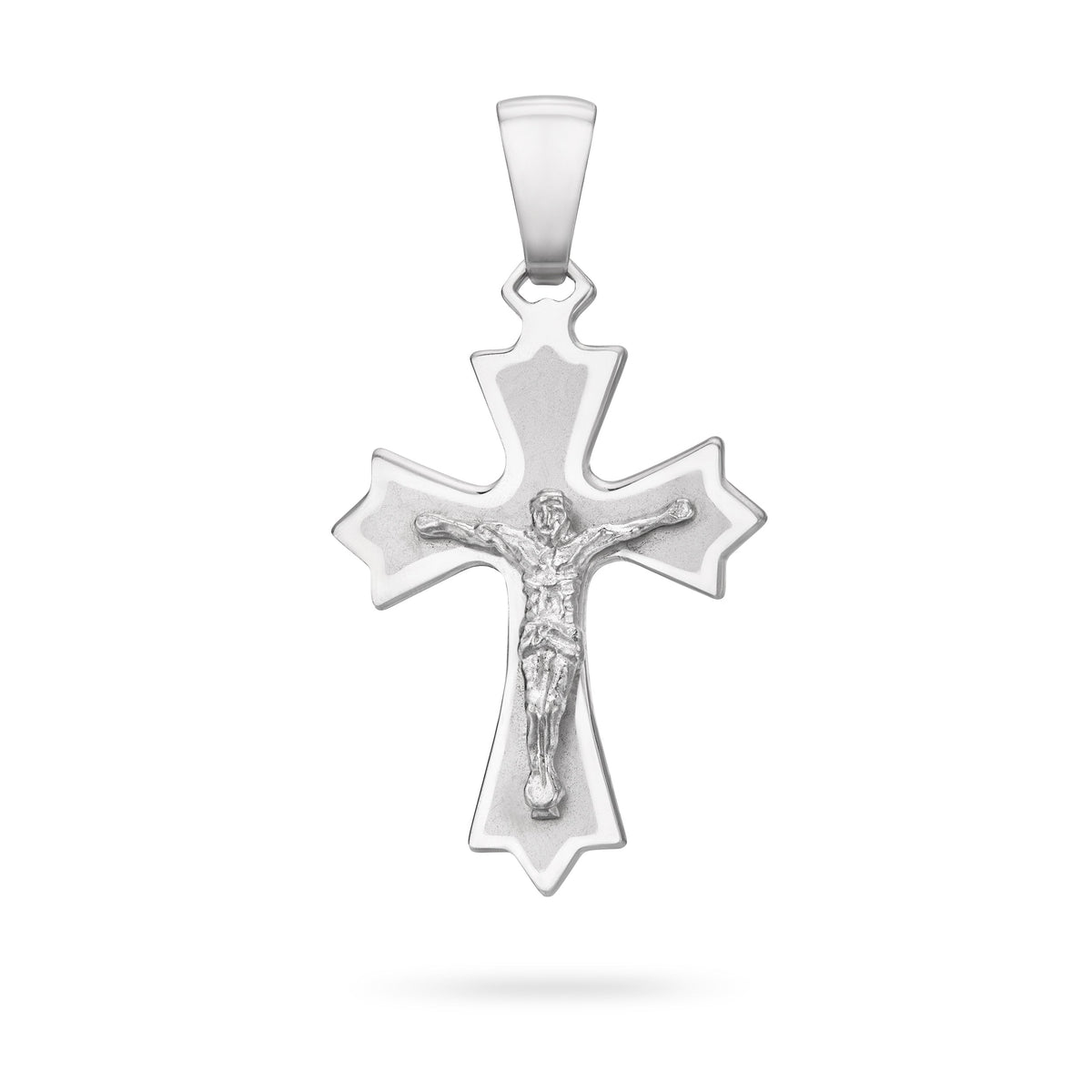 Sterling Silver Satin Finish Budded Crucifix Pendant