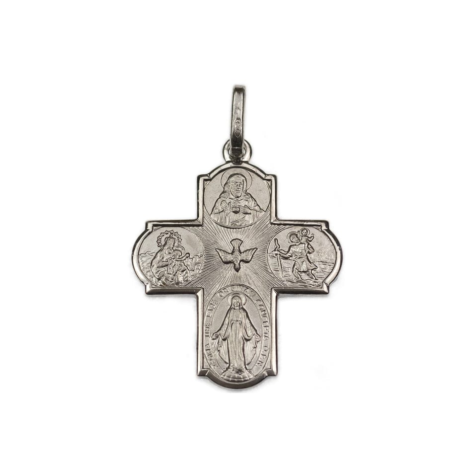 Sterling Silver Scapular Four Way Cross Medal