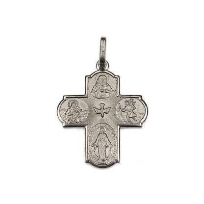 Sterling Silver Scapular Four Way Cross Medal
