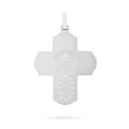 Sterling Silver Scapular Four Way Cross Medal with St. Peter Basilica