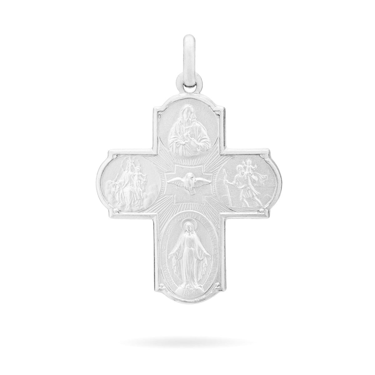 Sterling Silver Scapular Four Way Cross Medal with St. Peter Basilica