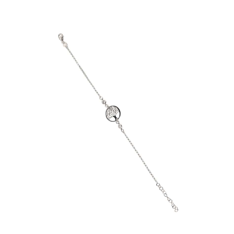 Sterling Silver Tree of Life Bracelet with Two Crystals