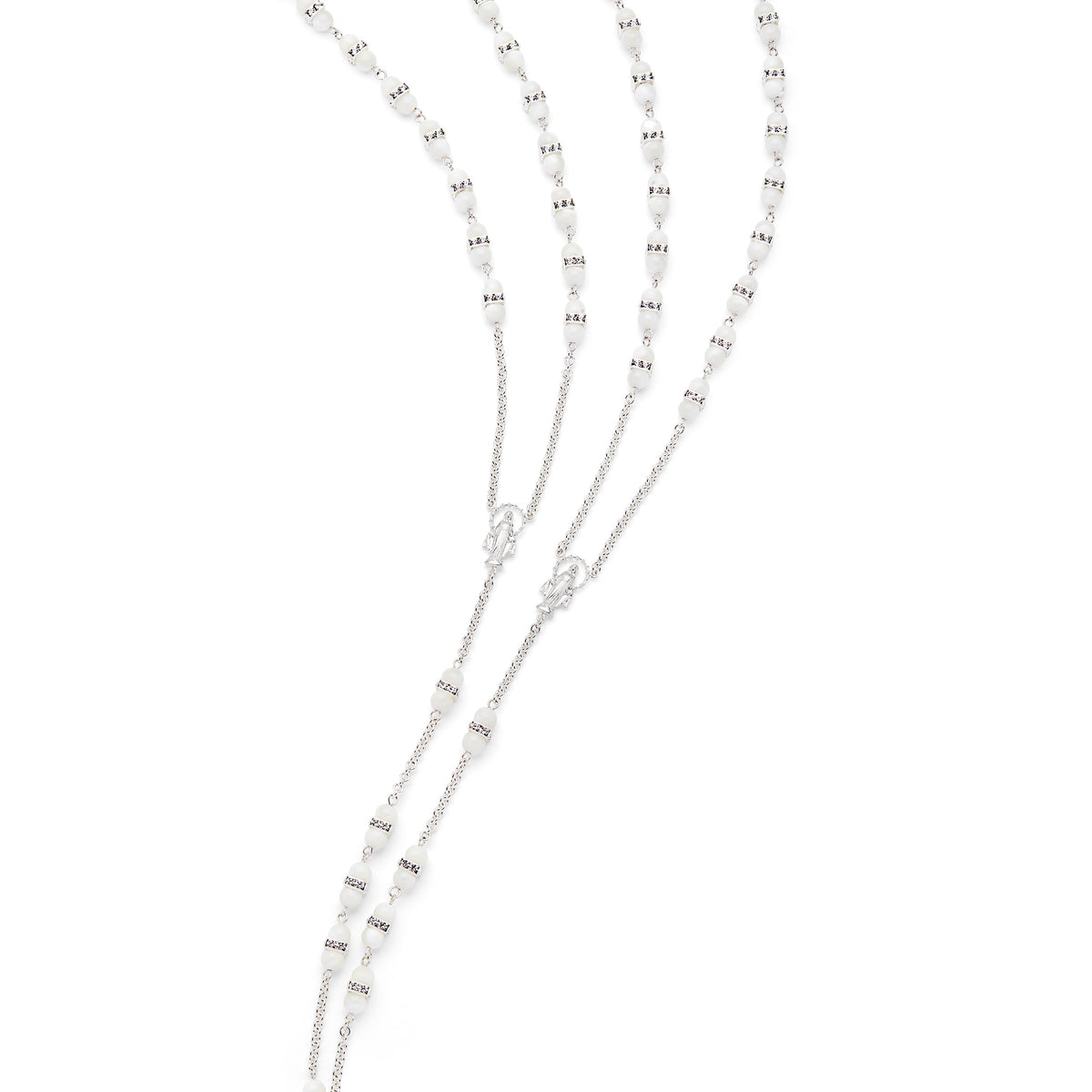 Sterling Silver Wedding Lazo with Mother-of-pearl Beads and Cubic Zirconia