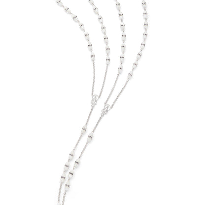 Sterling Silver Wedding Lazo with Mother-of-pearl Beads and Cubic Zirconia