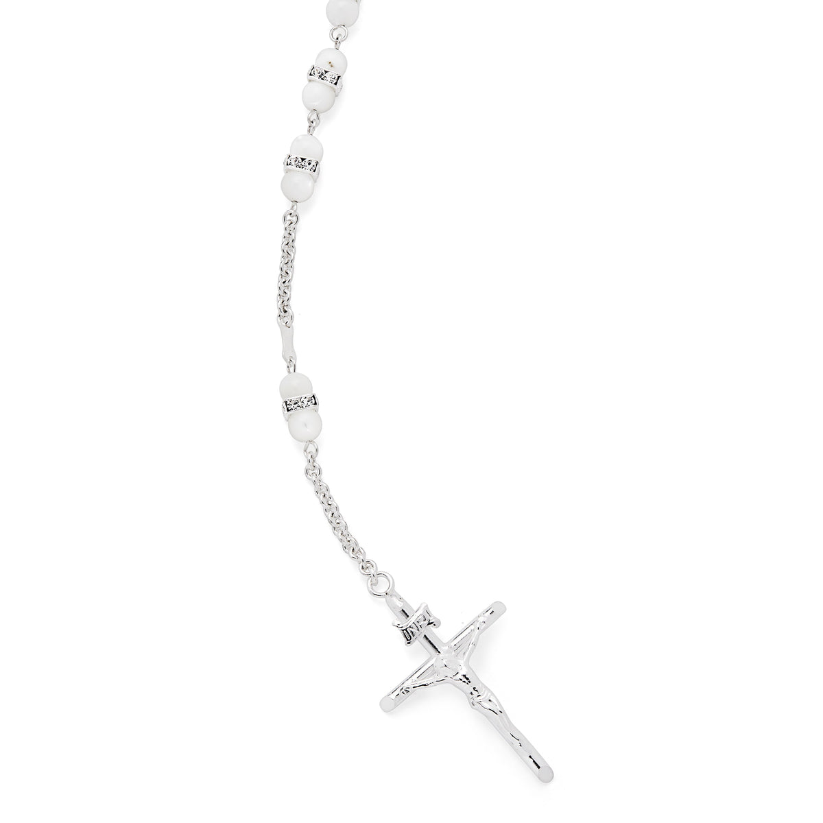 Sterling Silver Wedding Lazo with Mother-of-pearl Beads and Cubic Zirconia