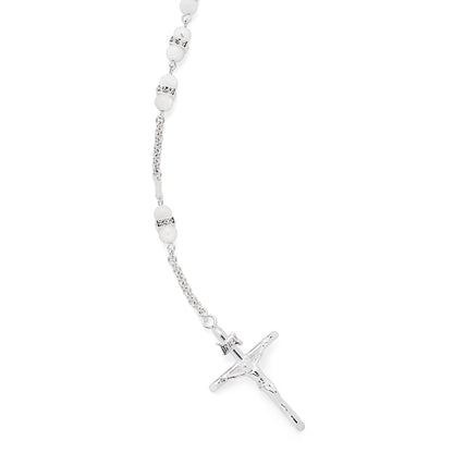 Sterling Silver Wedding Lazo with Mother-of-pearl Beads and Cubic Zirconia