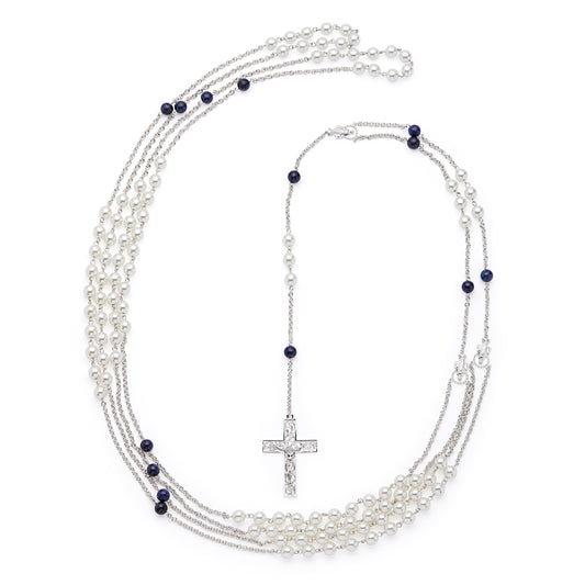 Sterling Silver Wedding Lazo with Pearl and Blue Beads