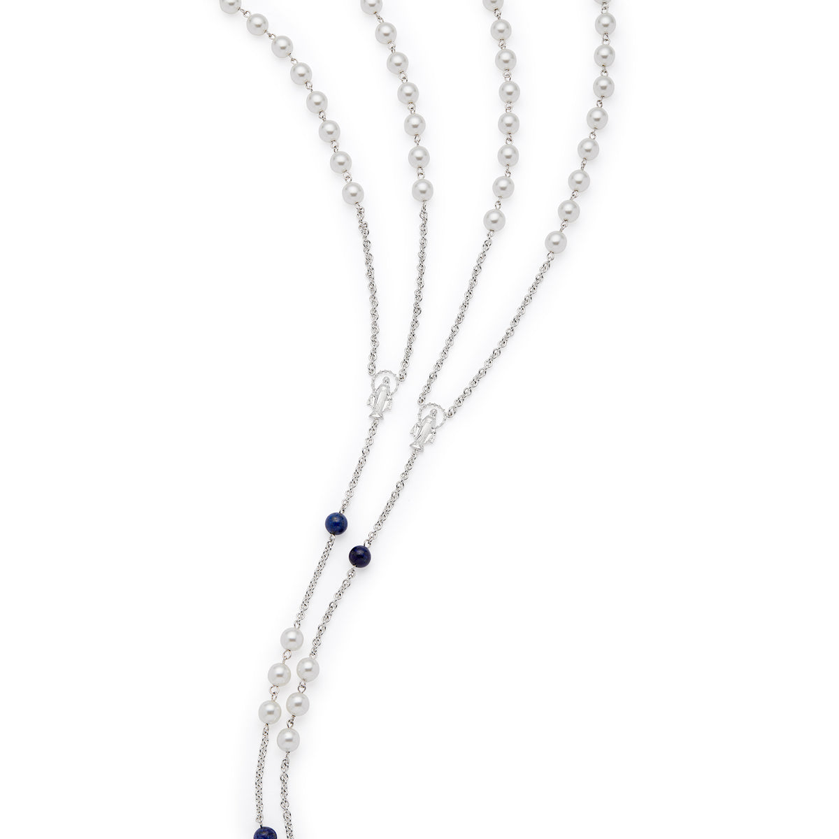 Sterling Silver Wedding Lazo with Pearl and Blue Beads