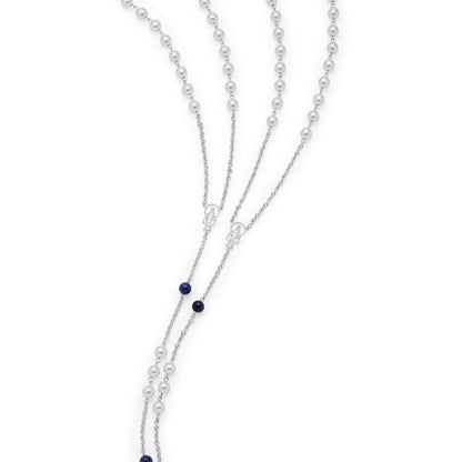 Sterling Silver Wedding Lazo with Pearl and Blue Beads
