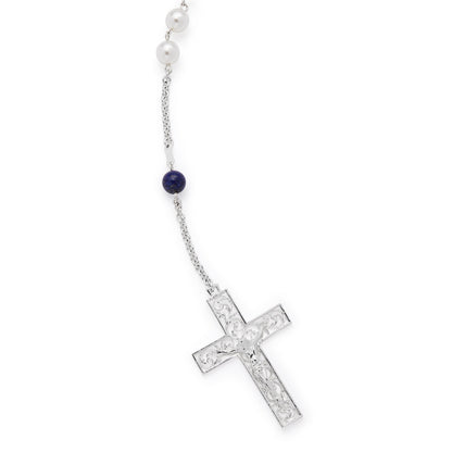 Sterling Silver Wedding Lazo with Pearl and Blue Beads