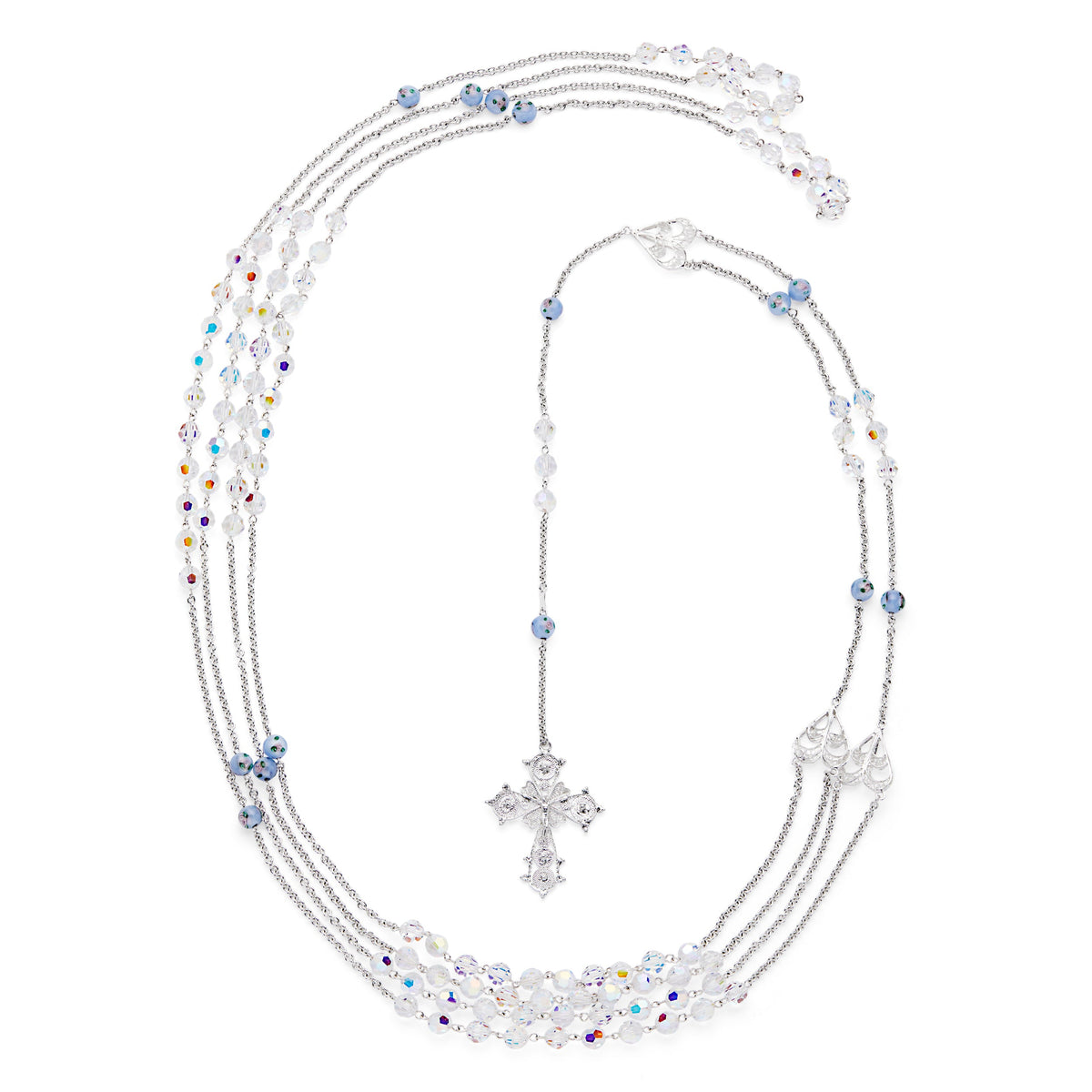 Sterling Silver Wedding Lazo with Crystal and Light Blue Lampwork Beads