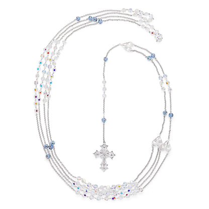 Sterling Silver Wedding Lazo with Crystal and Light Blue Lampwork Beads