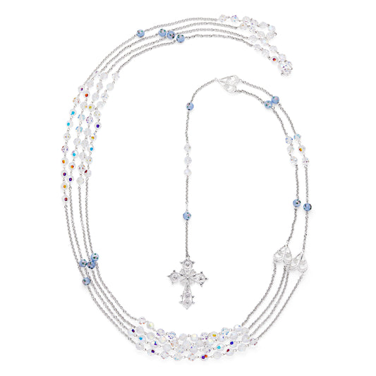 Sterling Silver Wedding Lazo with Crystal and Light Blue Lampwork Beads