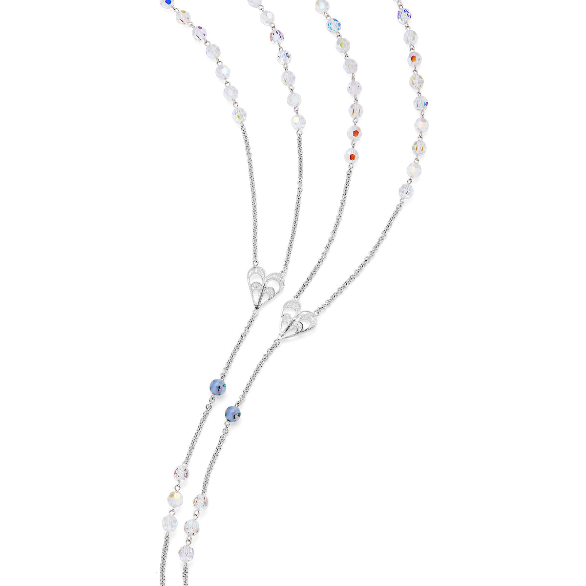 Sterling Silver Wedding Lazo with Crystal and Light Blue Lampwork Beads