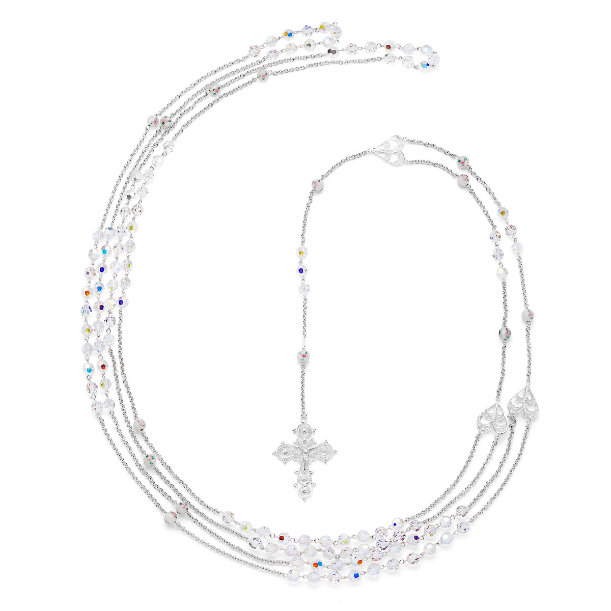Sterling Silver Wedding Lazo with Crystal and White Lampwork Beads