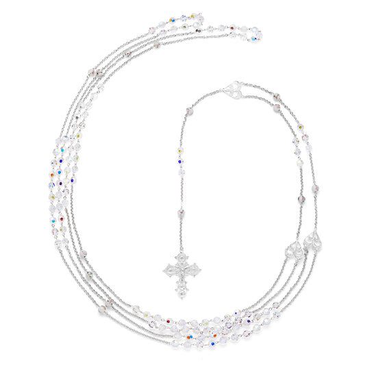 Sterling Silver Wedding Lazo with Crystal and White Lampwork Beads