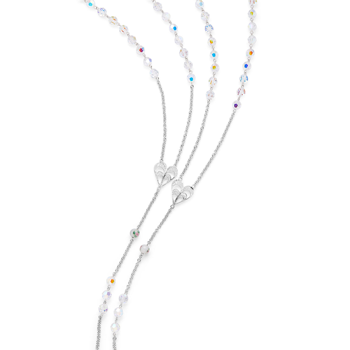 Sterling Silver Wedding Lazo with Crystal and White Lampwork Beads