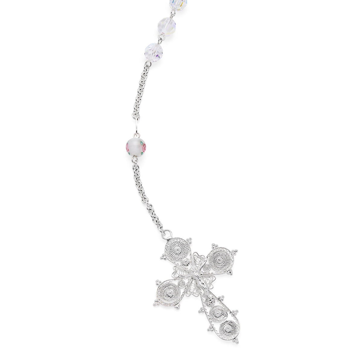 Sterling Silver Wedding Lazo with Crystal and White Lampwork Beads
