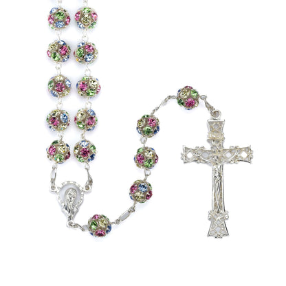 Sterling Silver Rosary with Multicolor Crystal Beads