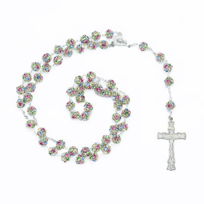 Sterling Silver Rosary with Multicolor Crystal Beads