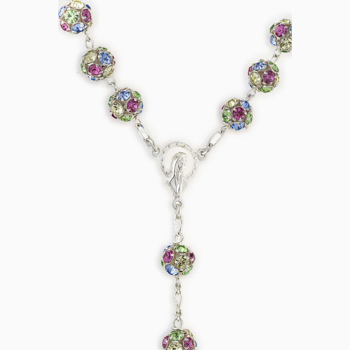Sterling Silver Rosary with Multicolor Crystal Beads