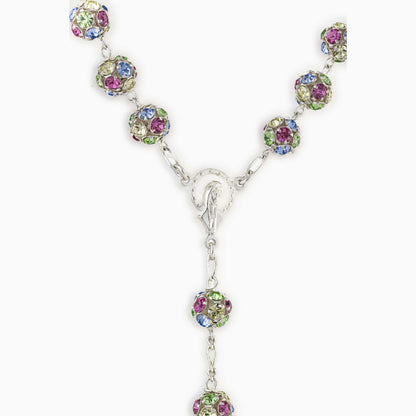 Sterling Silver Rosary with Multicolor Crystal Beads