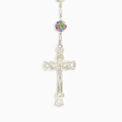 Sterling Silver Rosary with Multicolor Crystal Beads