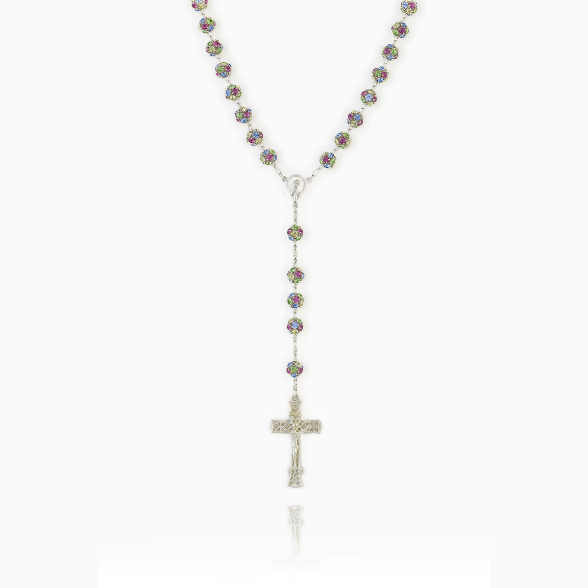 Sterling Silver Rosary with Multicolor Crystal Beads