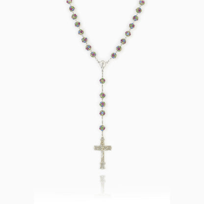 Sterling Silver Rosary with Multicolor Crystal Beads