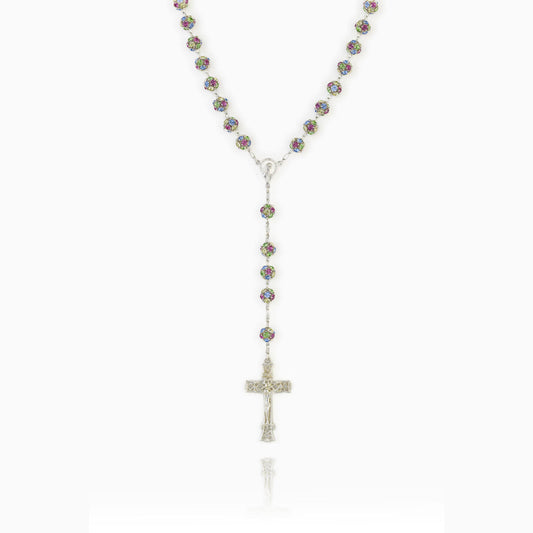 Sterling Silver Rosary with Multicolor Crystal Beads